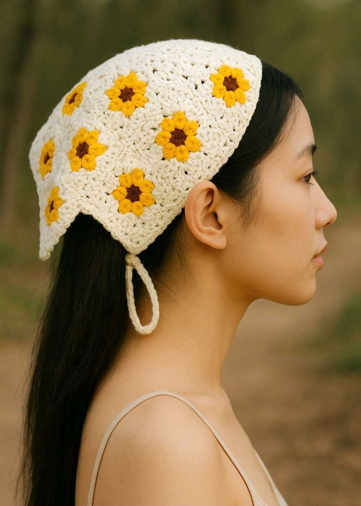 Crochet Sunflower Head Scarf bandana