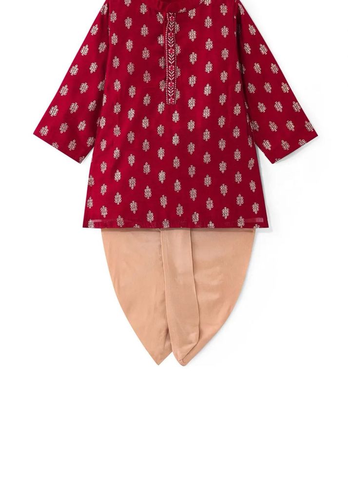 Kids Red &amp; Gold Kurta Dhoti Set