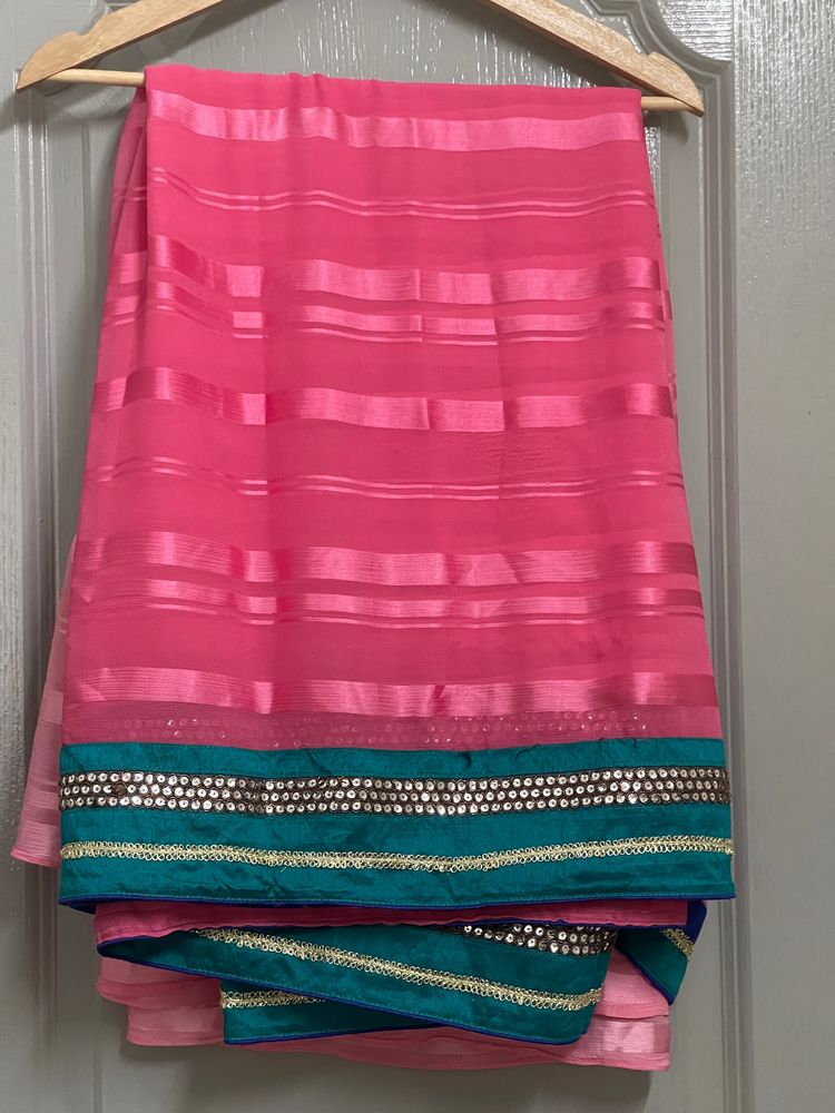 A Beautiful Ombre Pink Sare With Blouse
