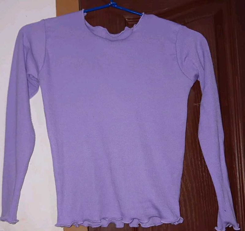 Lilac Ruffle Trim Long Sleeve Top