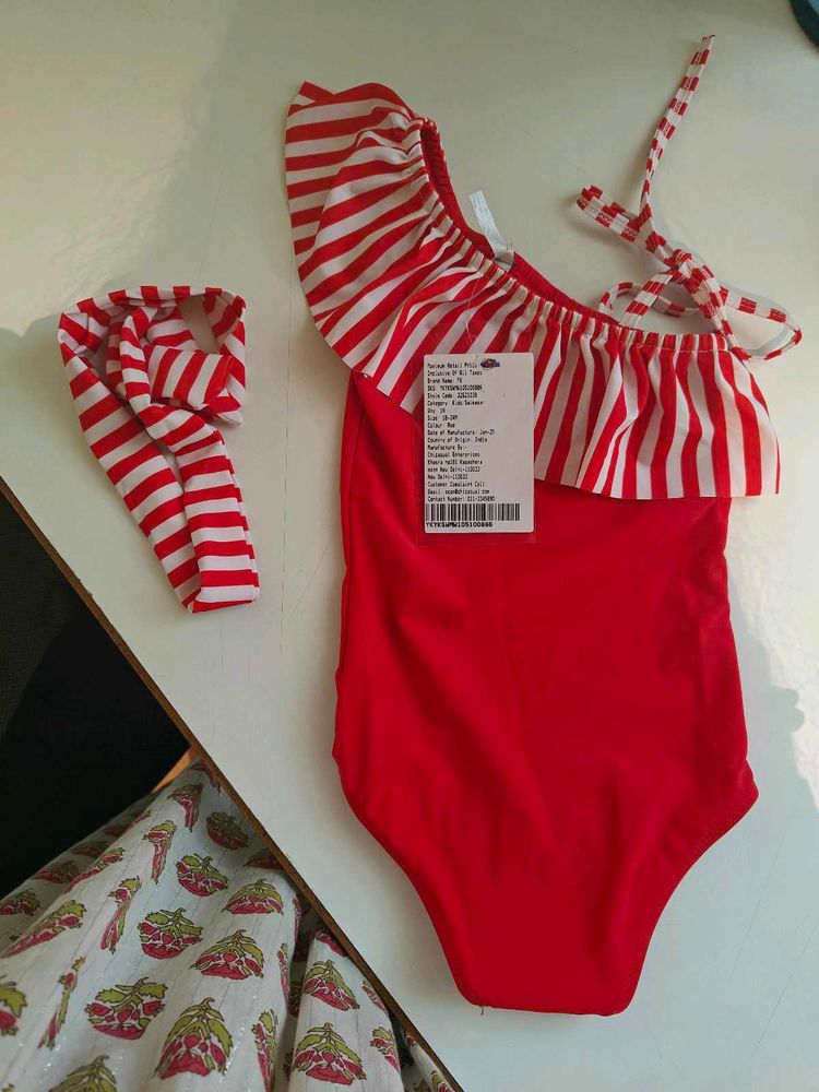 Red &amp; White Striped Swimsuit