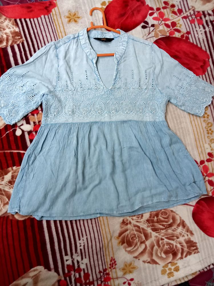 Light Blue Embroidered Top