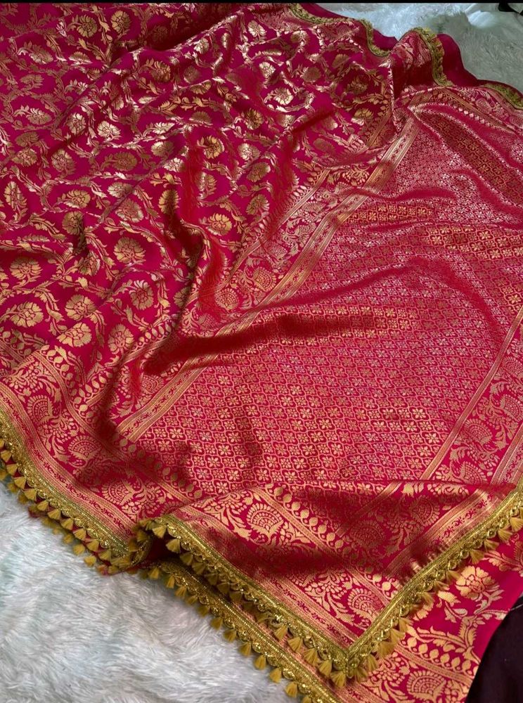 Maroon &amp; Gold Floral Banarasi Silk Sari