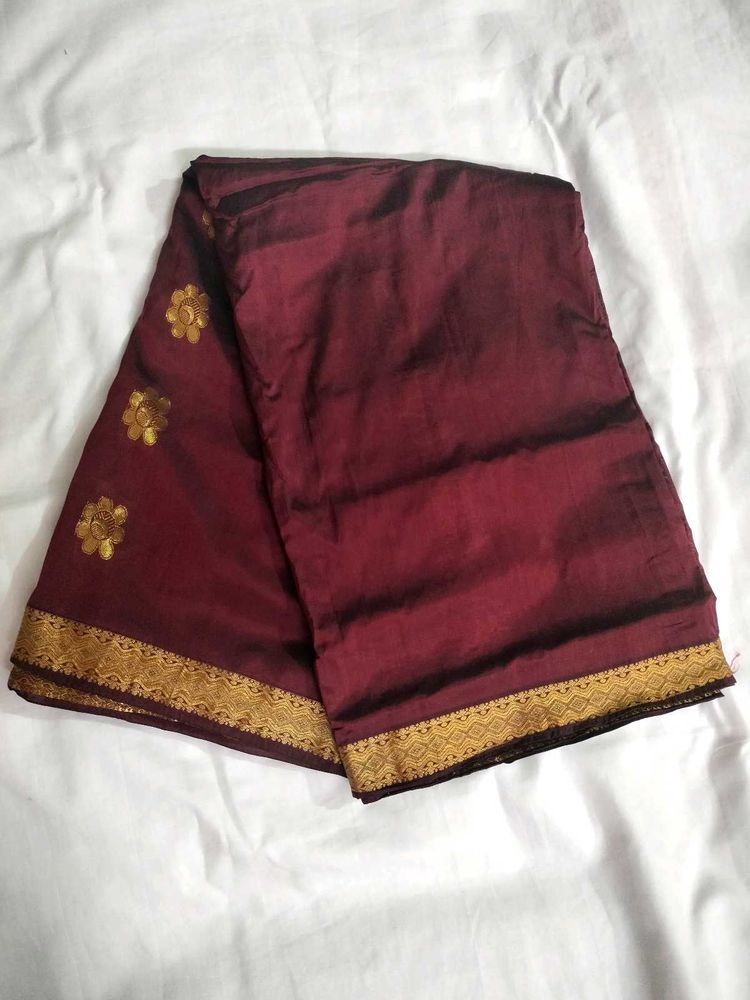 Burgundy Silk Saree with Gold Border