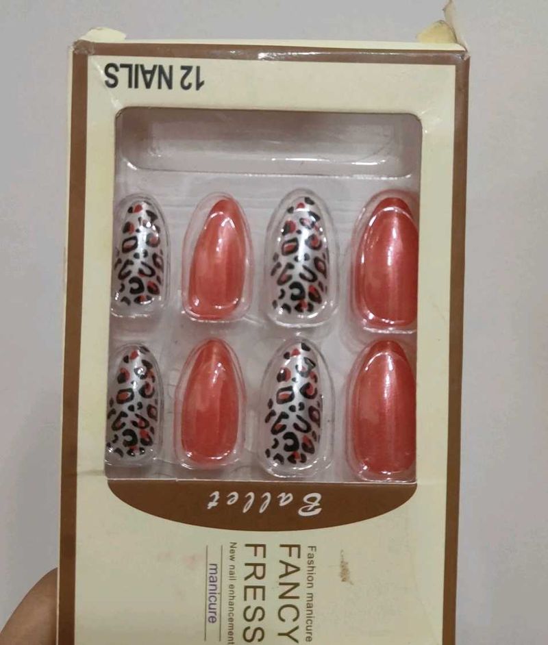 Press On Nails - Coral &amp; Leopard