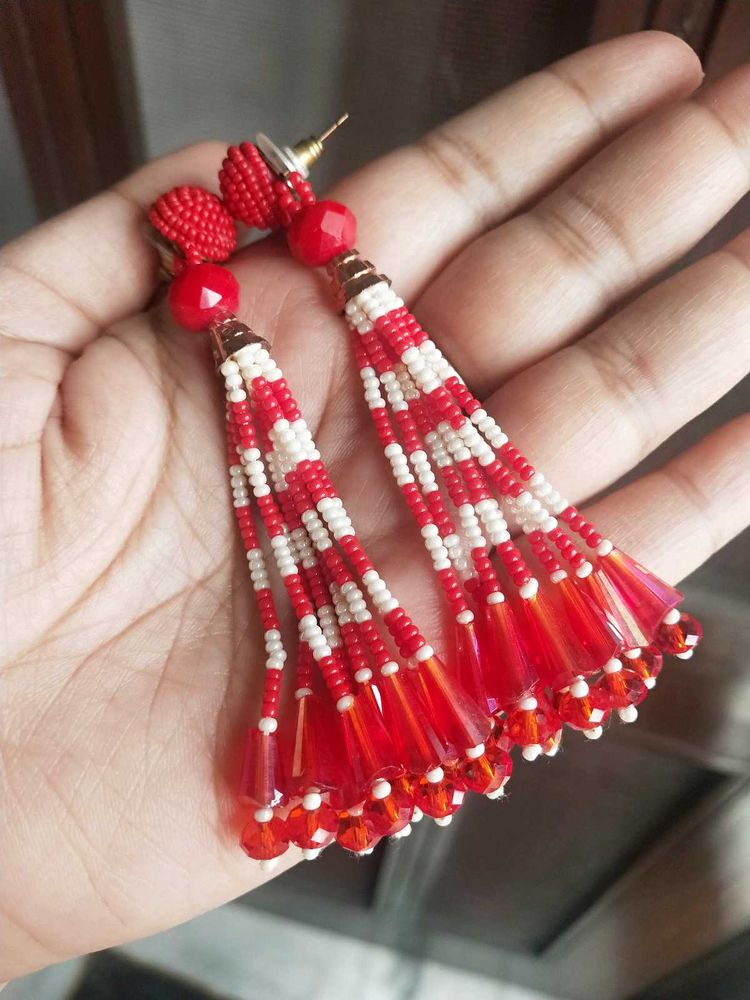 Red &amp; White Beads Earrings