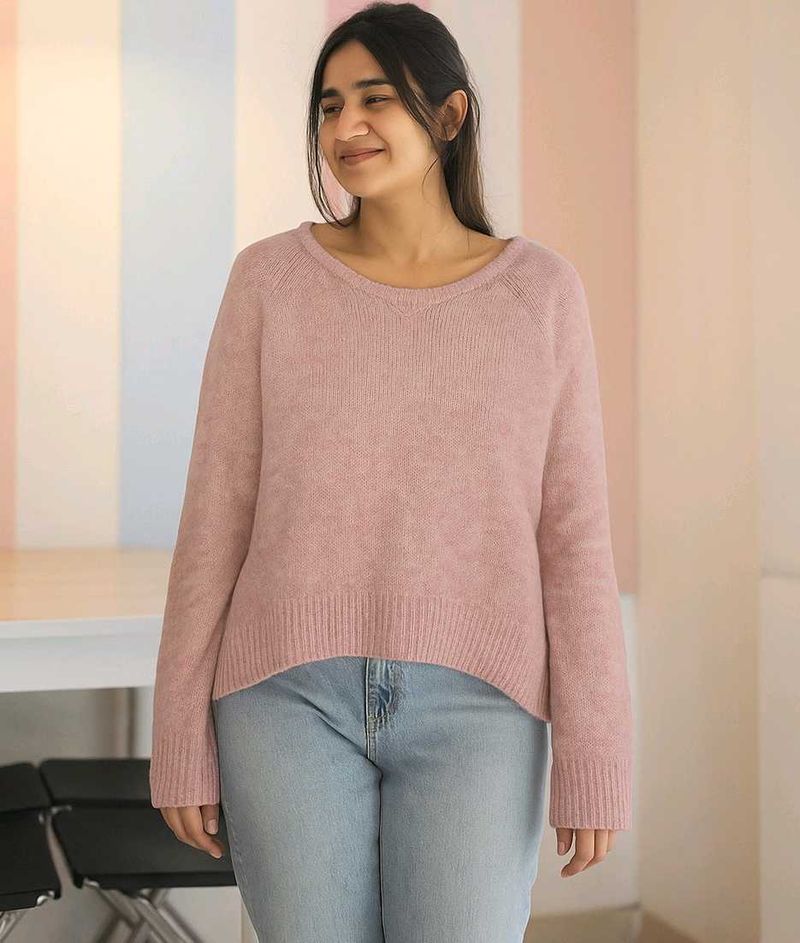 Pink Cropped Knit Sweater