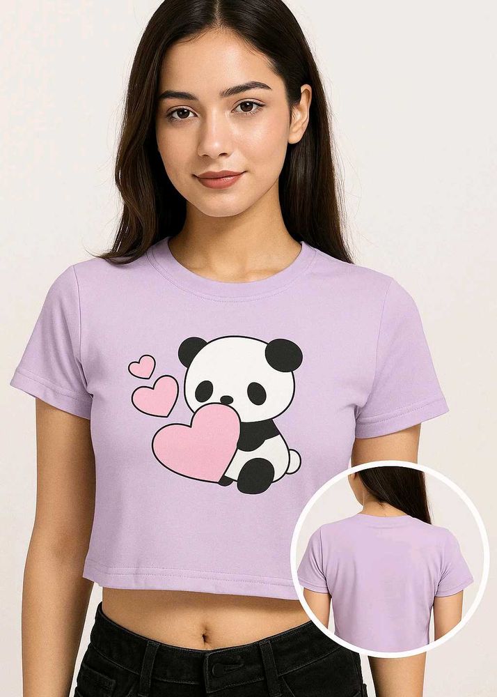 Lilac Panda Heart Graphic Crop Top