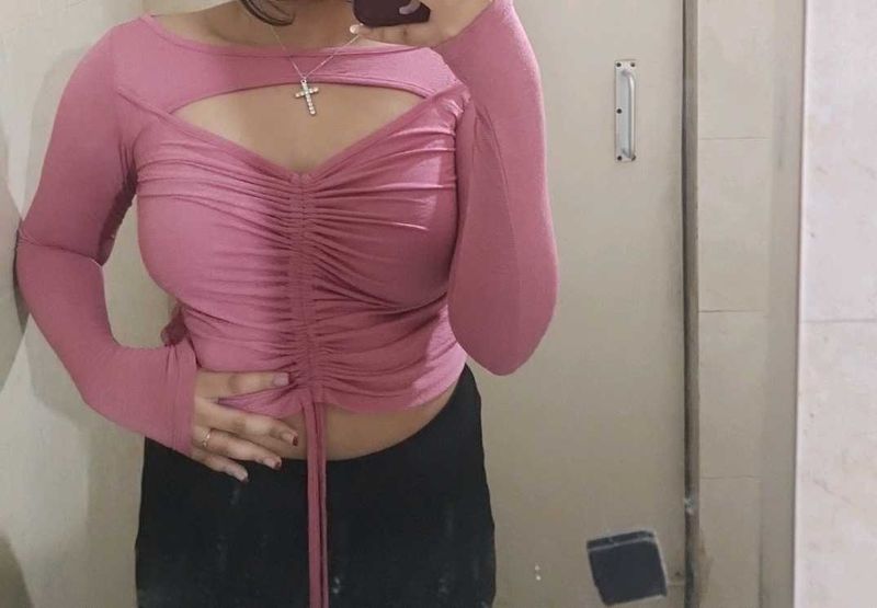 Pink Cutout Long Sleeve Top