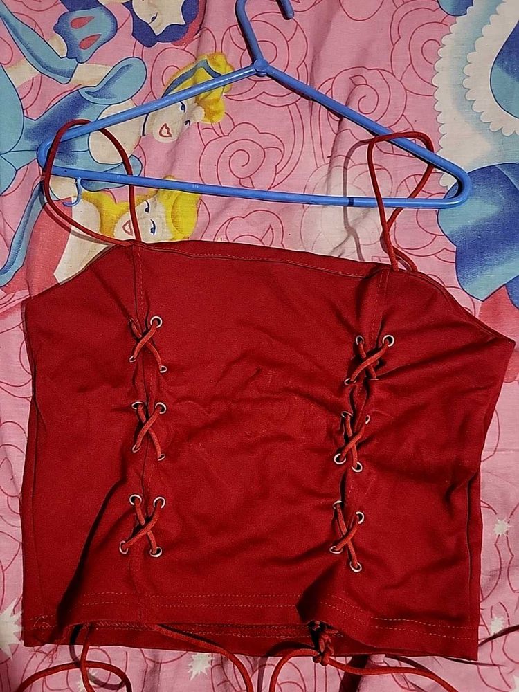Red Lace-Up Cami Top