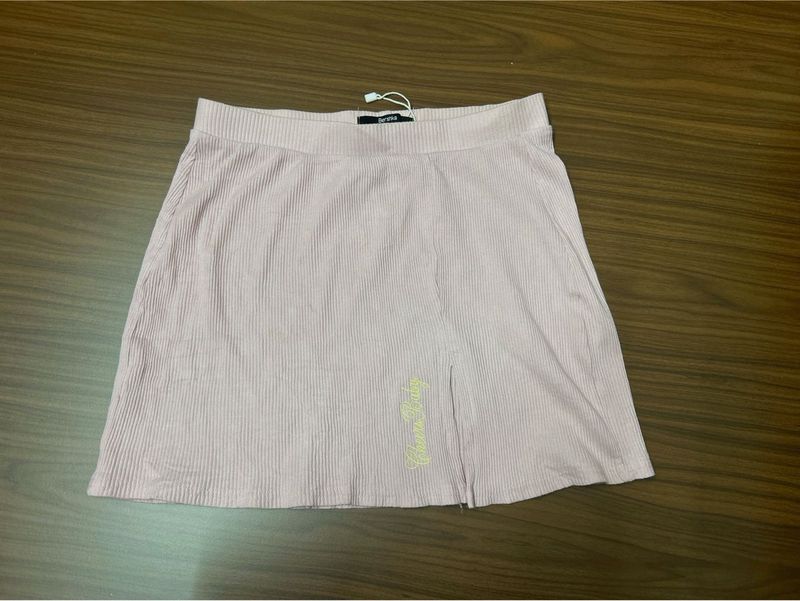 bershka baby pink slit skirt
