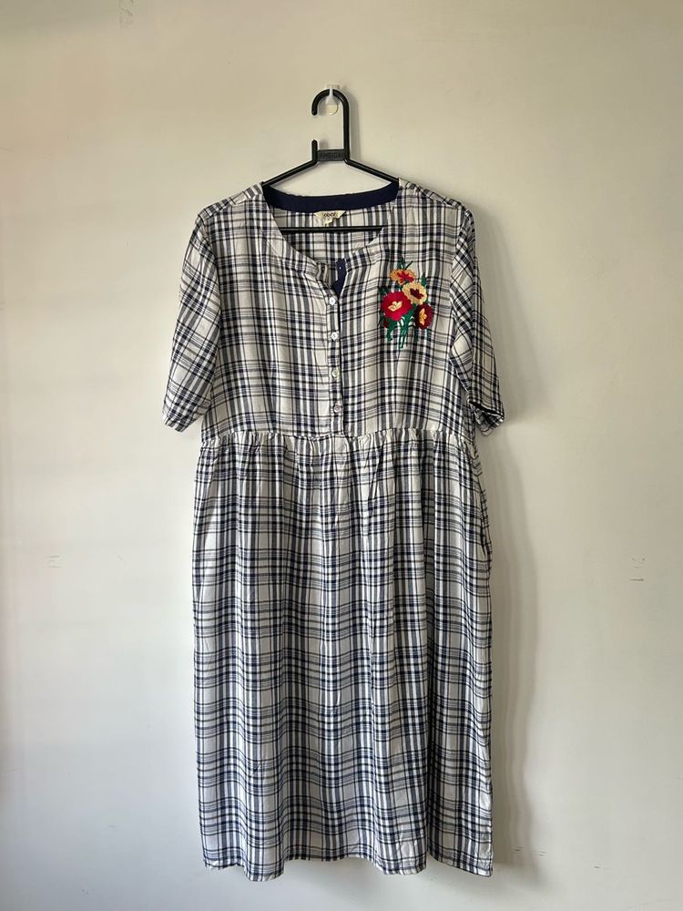 Plaid Dress with Floral Detail