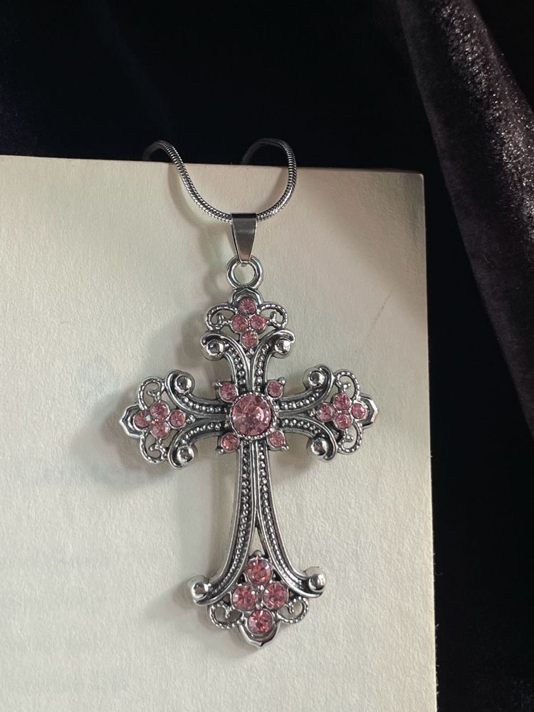 Chunky Rose Quartz Cross Charm