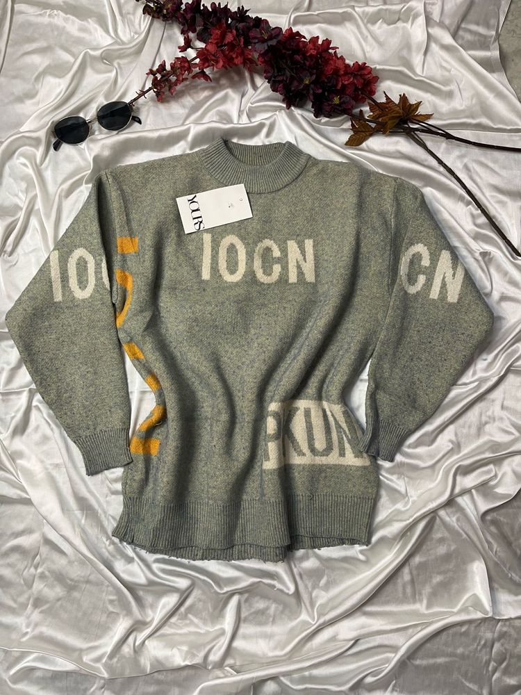 Grey Graphic Print Sweater