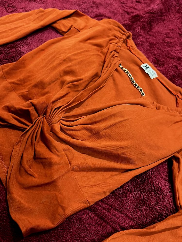 Orange Naughty  Crop Top With Neck Chain