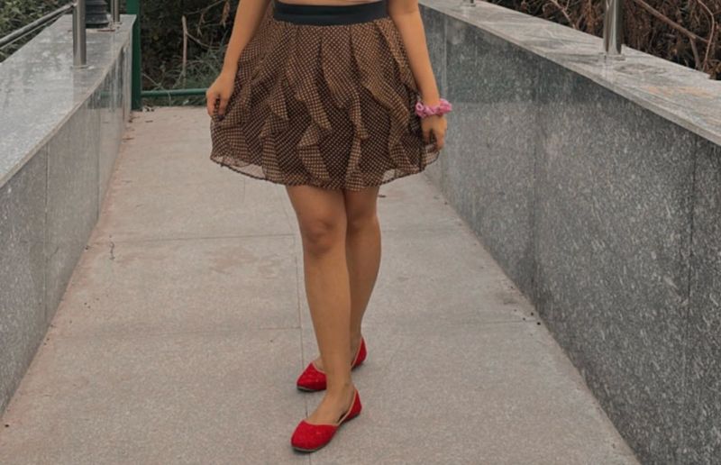 Brown Polka Dot Ruffle Skirt