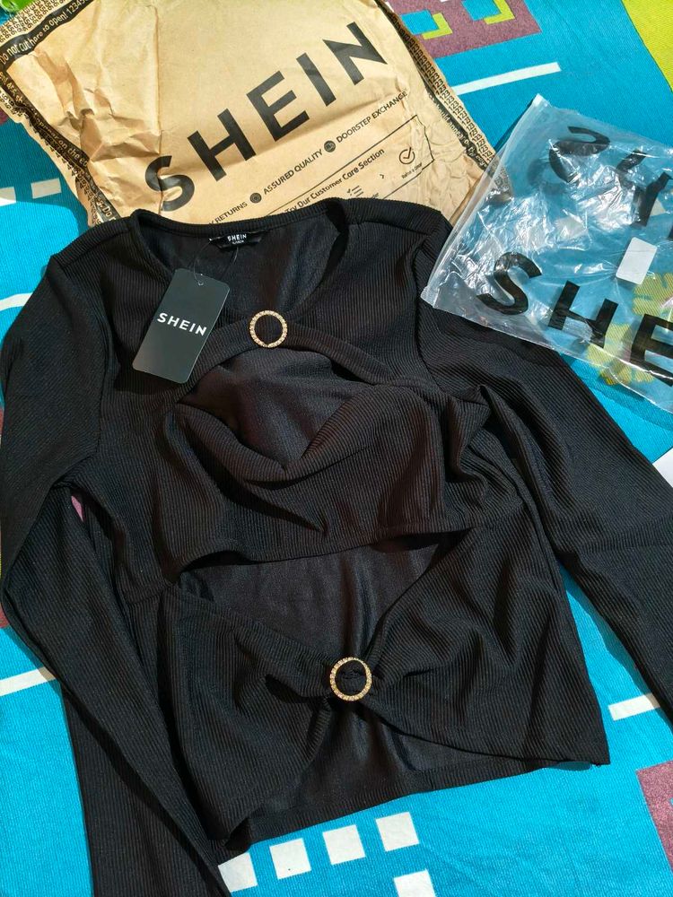 Shein Cut-Out Ribbed Top New