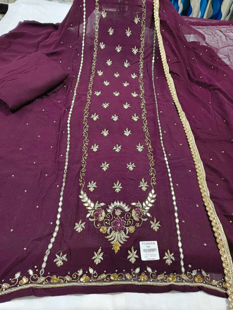 Purple Handwork Dress Material