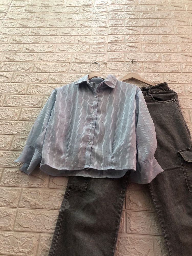 Striped Button-Down Top🍬💗