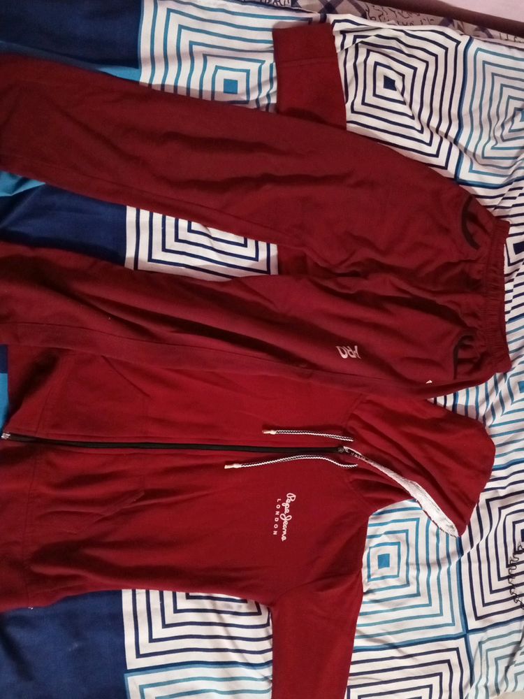 Red Pepe Jeans Hoodie With Free Lower