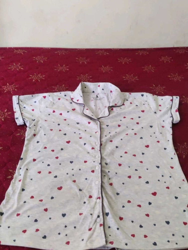 Heart Print Pajama Set night suit