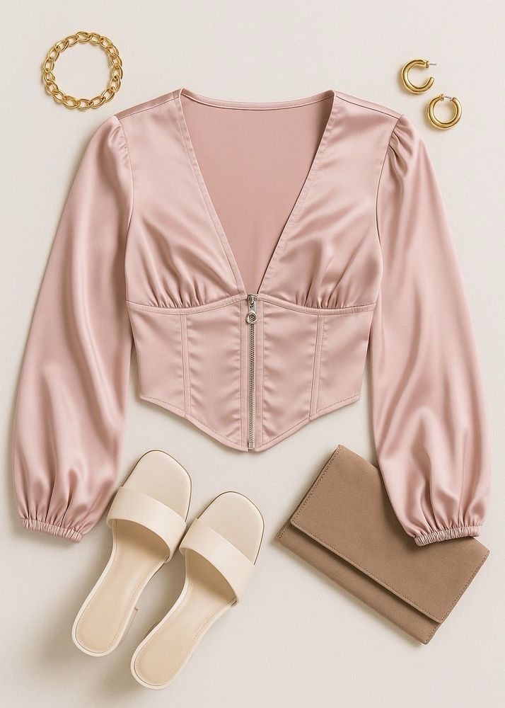 Newme -Pink Satin Corset Top