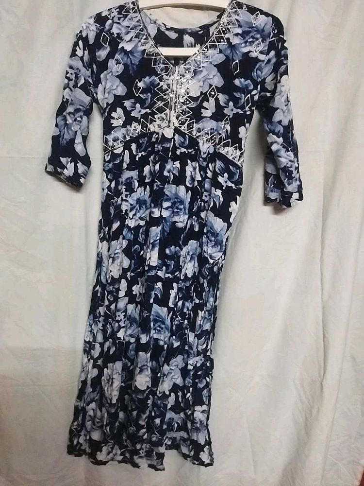 Alia Cut Navy Blue Straight Kurti