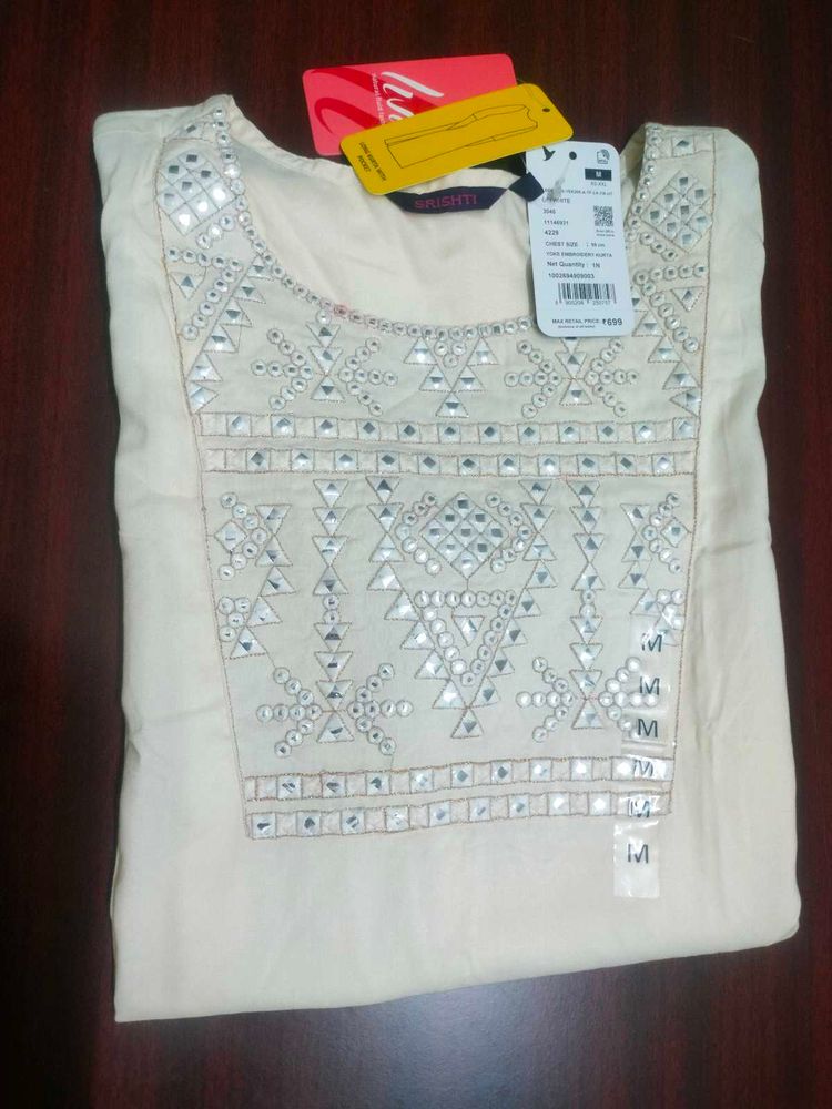 New Off White Mirror Work kurta