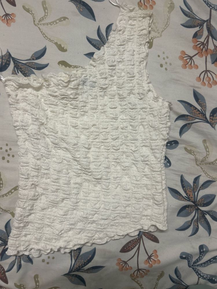 White Textured One Shoulder Top