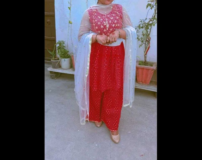 Red Embroidered Sharara Set ❤️