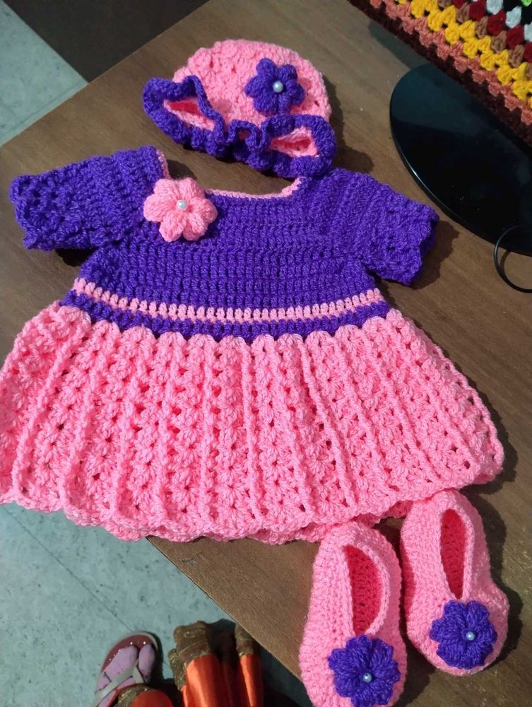 Crochet Baby Dress with Hat &amp; Booties