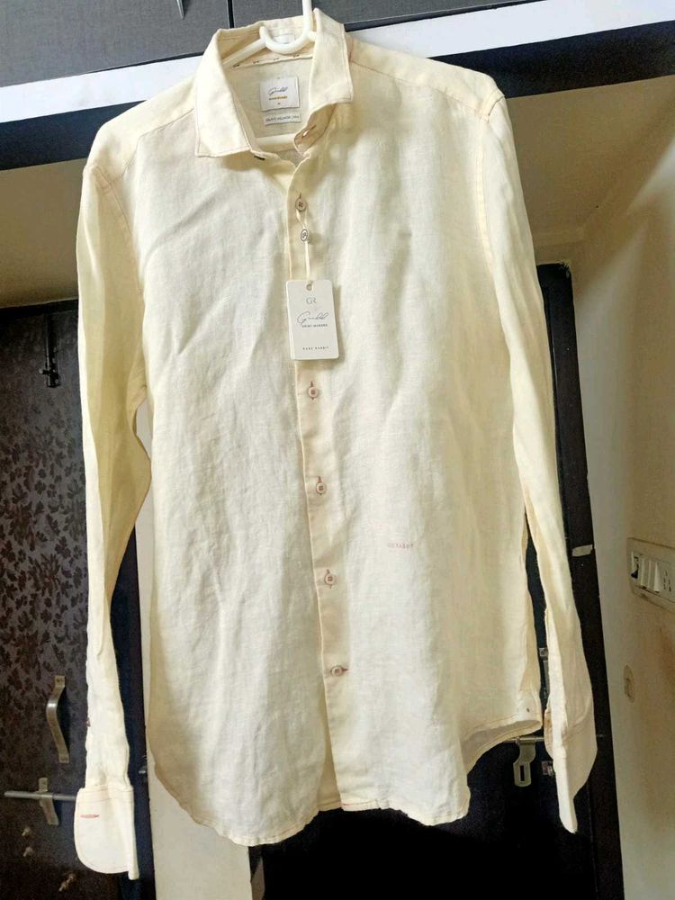 NEW RARE RABBIT lemon yellow Linen Shirt