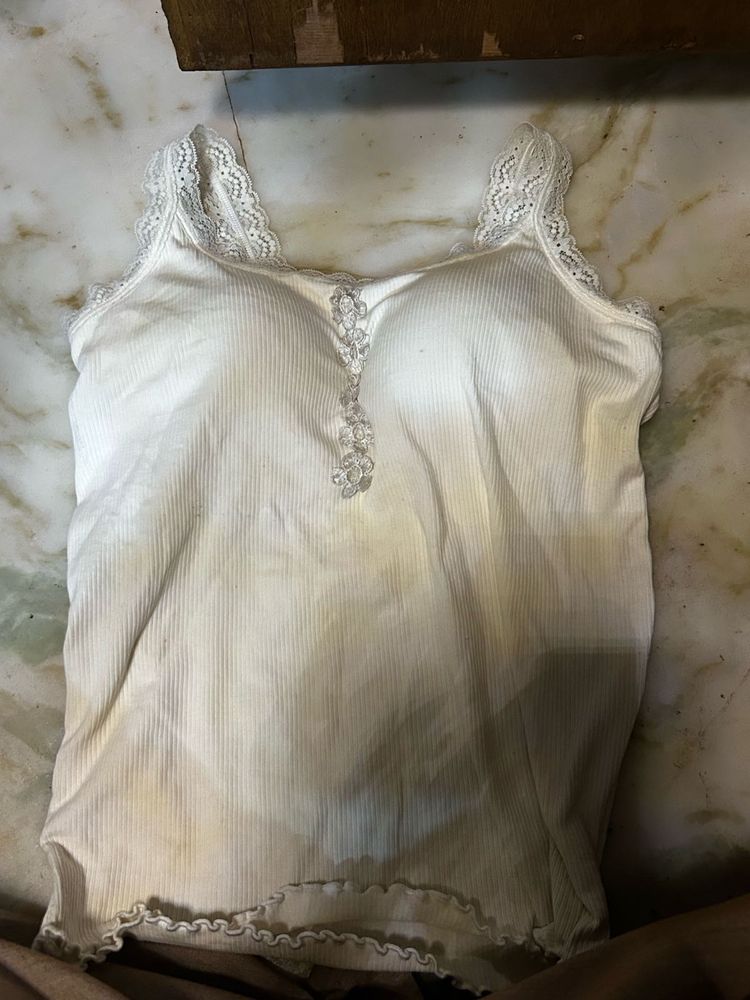 coquette White Lace Trim Tank Top