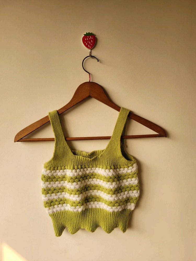 Green Crochet Cropped Top (XS)