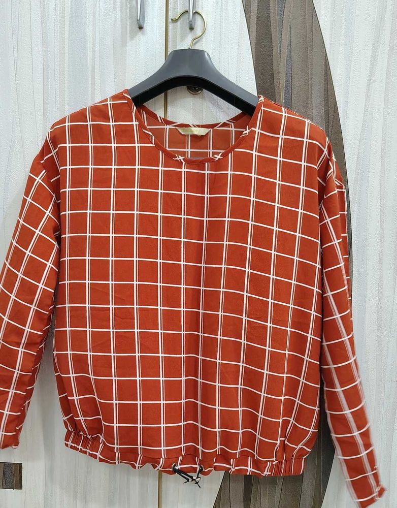 Rust Checkered Long Sleeve Blouse
