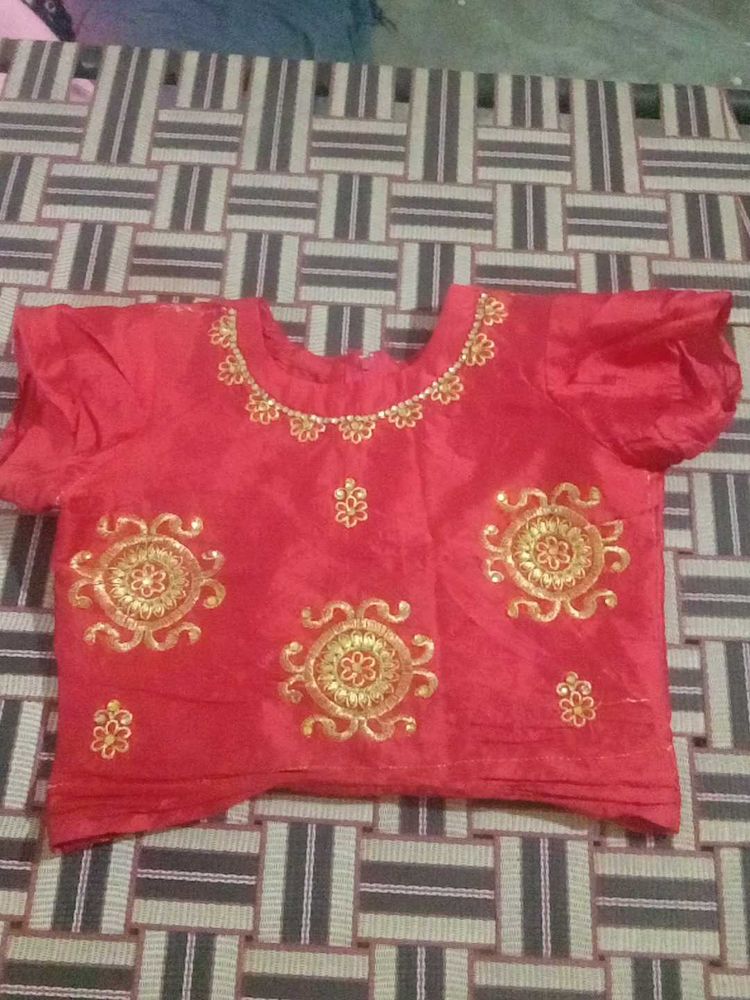Red &amp; Gold Embroidered Top And Plazo