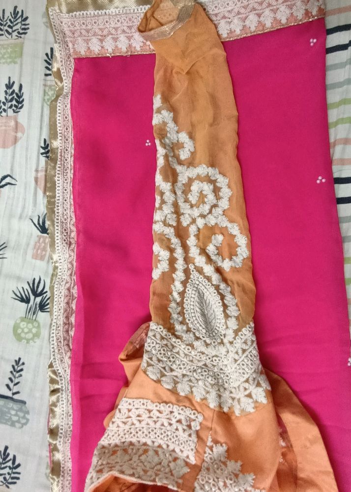 Beautiful Embroidery Saree With Designer Blouse