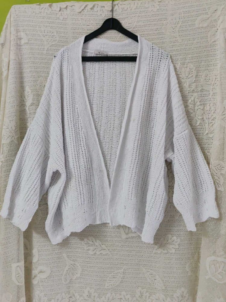 White Knit Open-Front Cardigan