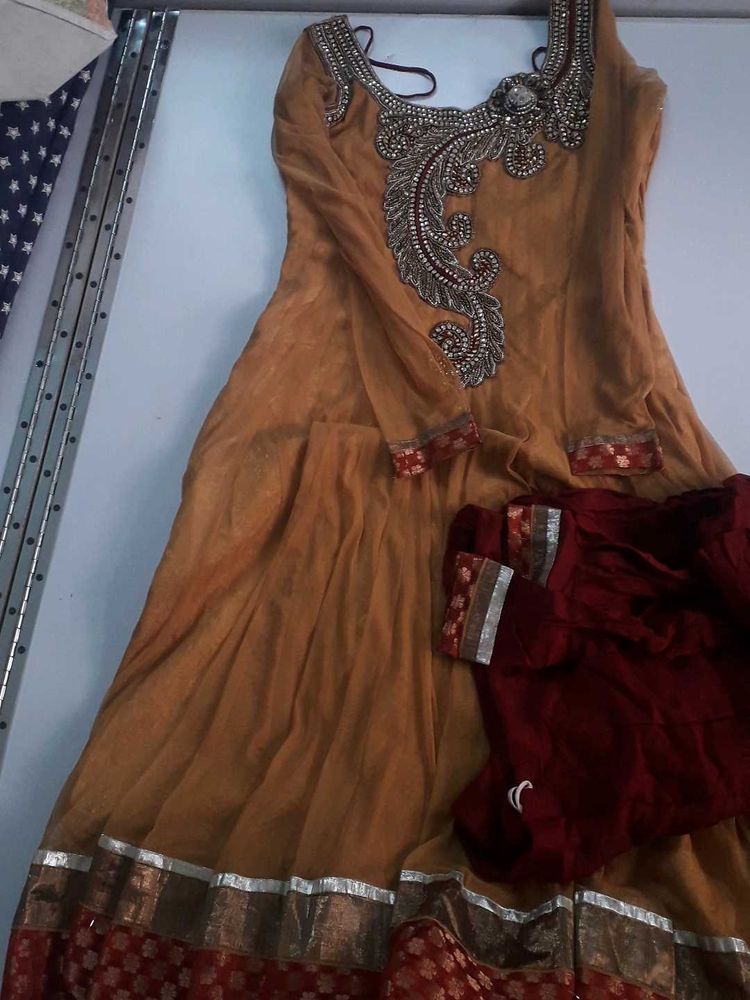 Partywear Anarkali Kurta Set With Leggings