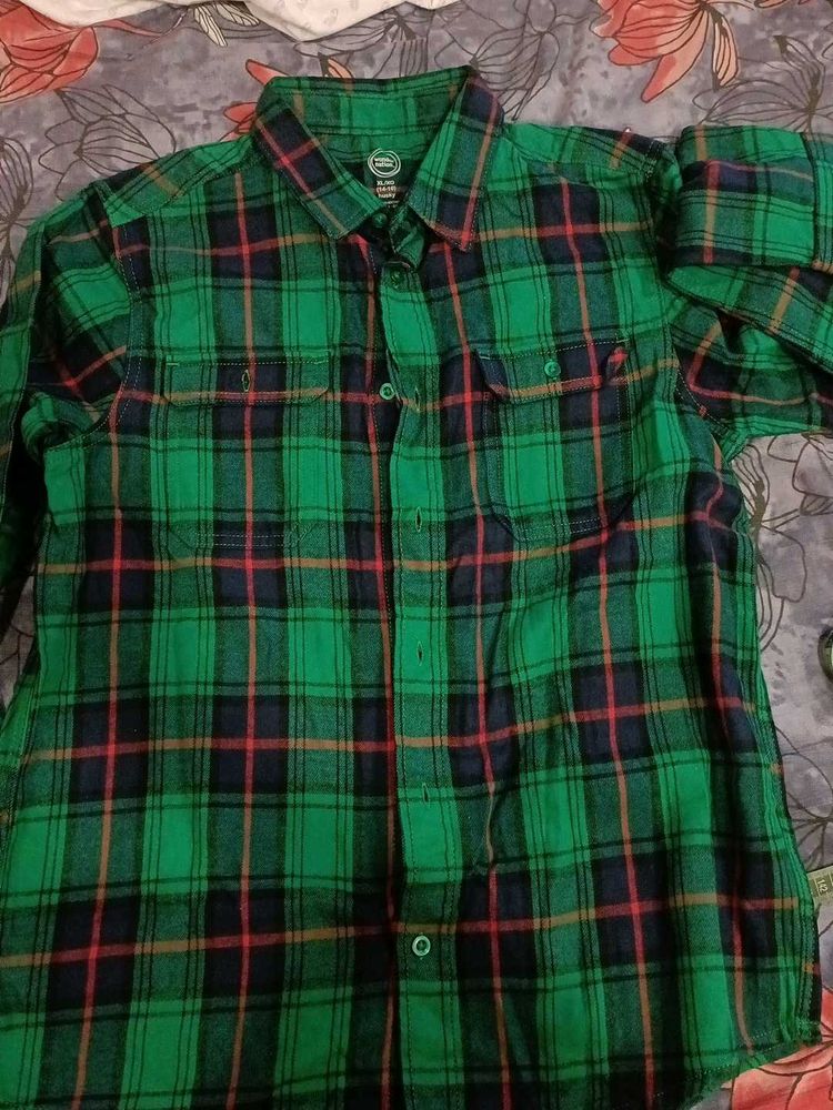 Wonder Nation Green Plaid Flannel Shirt