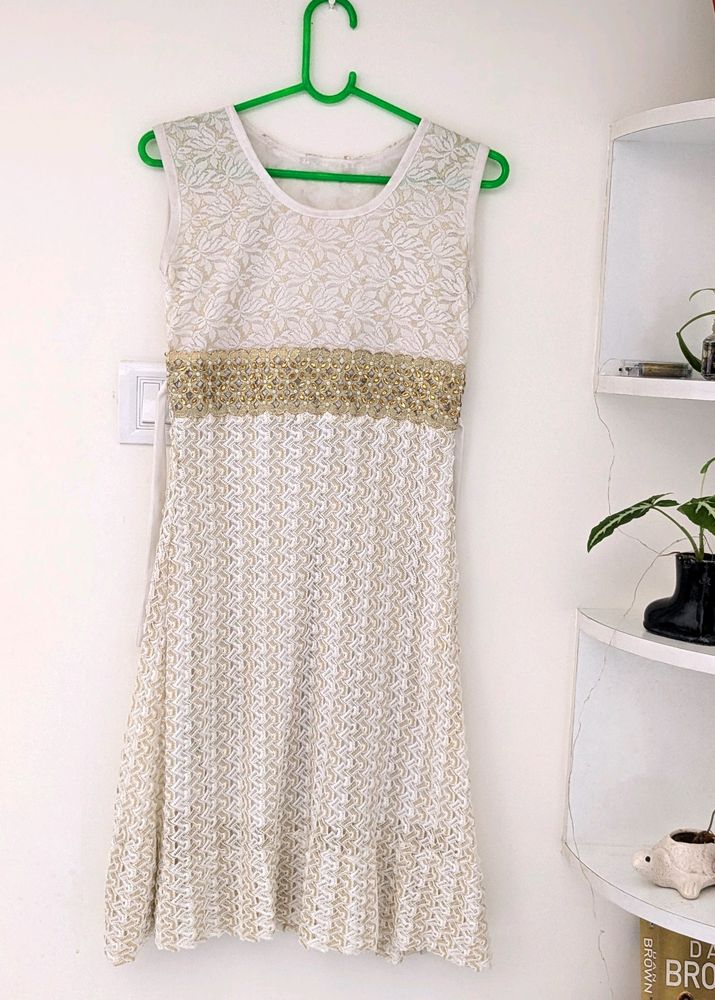 Off White And Gold Colour Dress