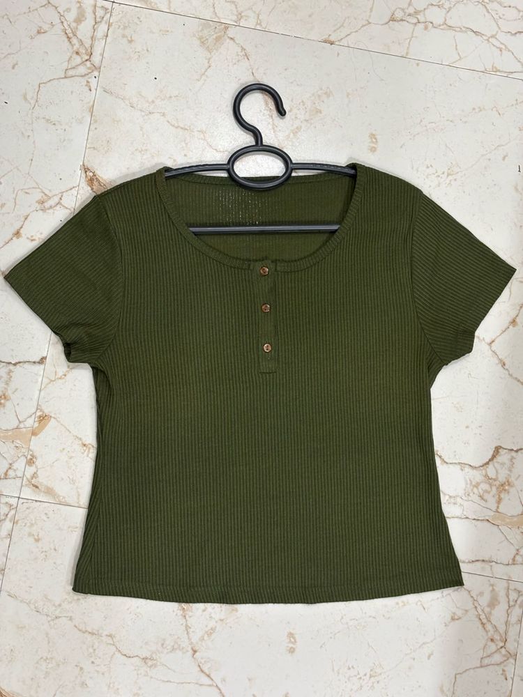 Olive Green Ribbed Crop Top