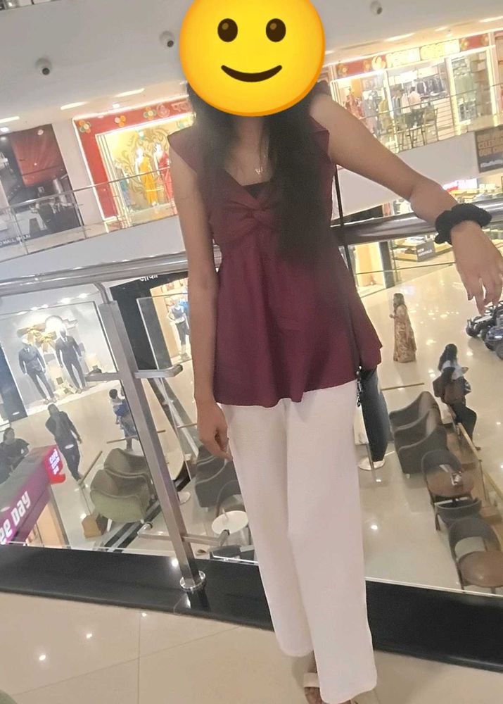 Maroon Heart Neck Peplum Top