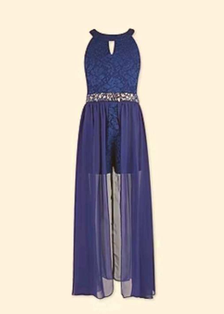 Navy Blue Lace Romper Dress