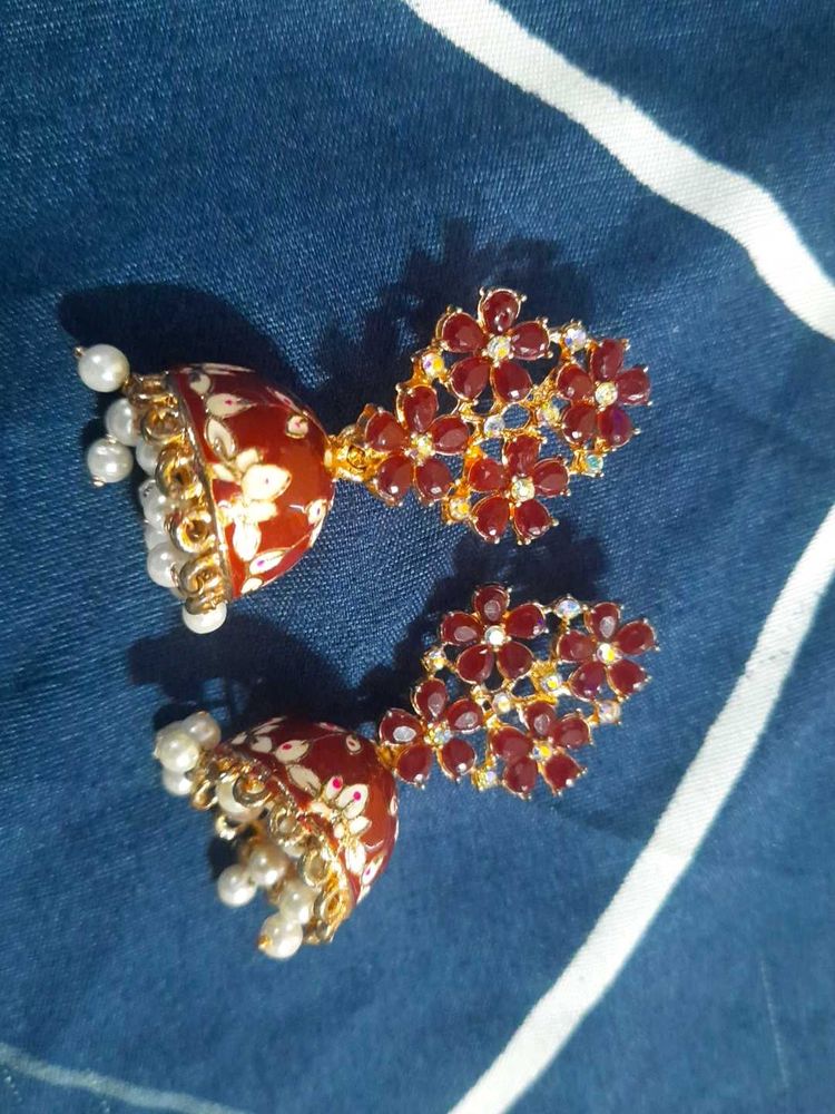 Red Jhumka Earrings