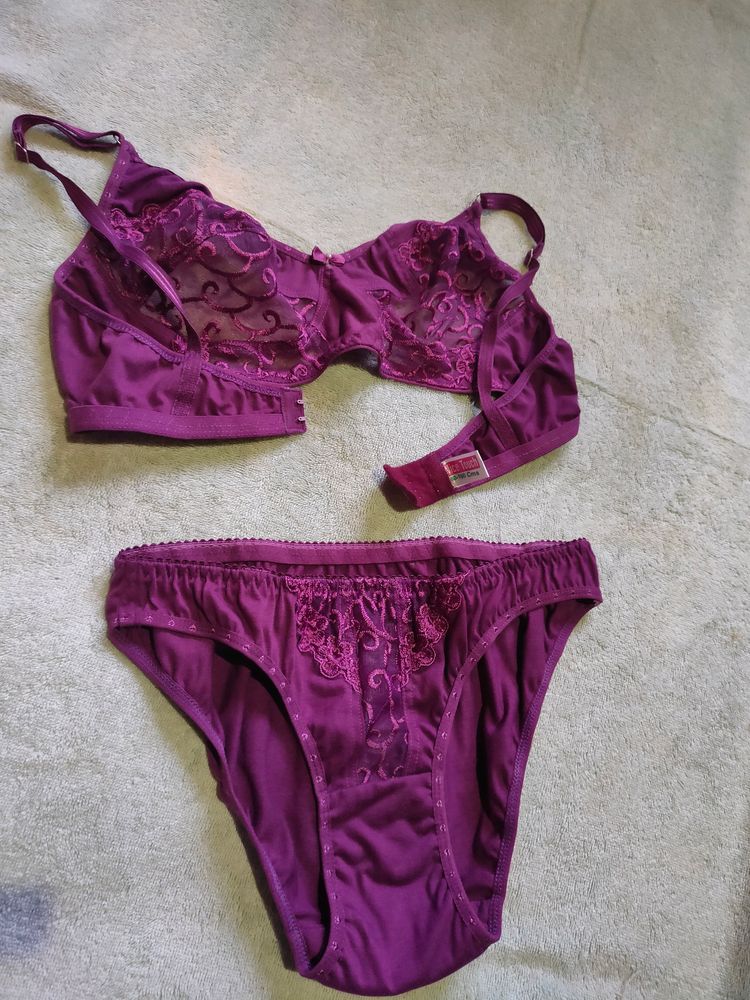 Beautiful Purple Colour Net Bra Panty