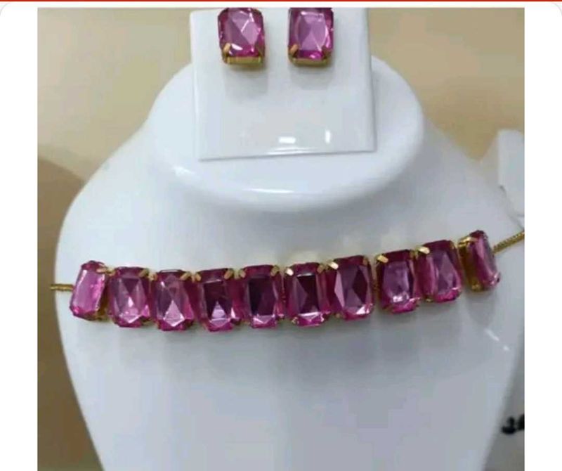 Pink Jewel Necklace &amp; Earring Set