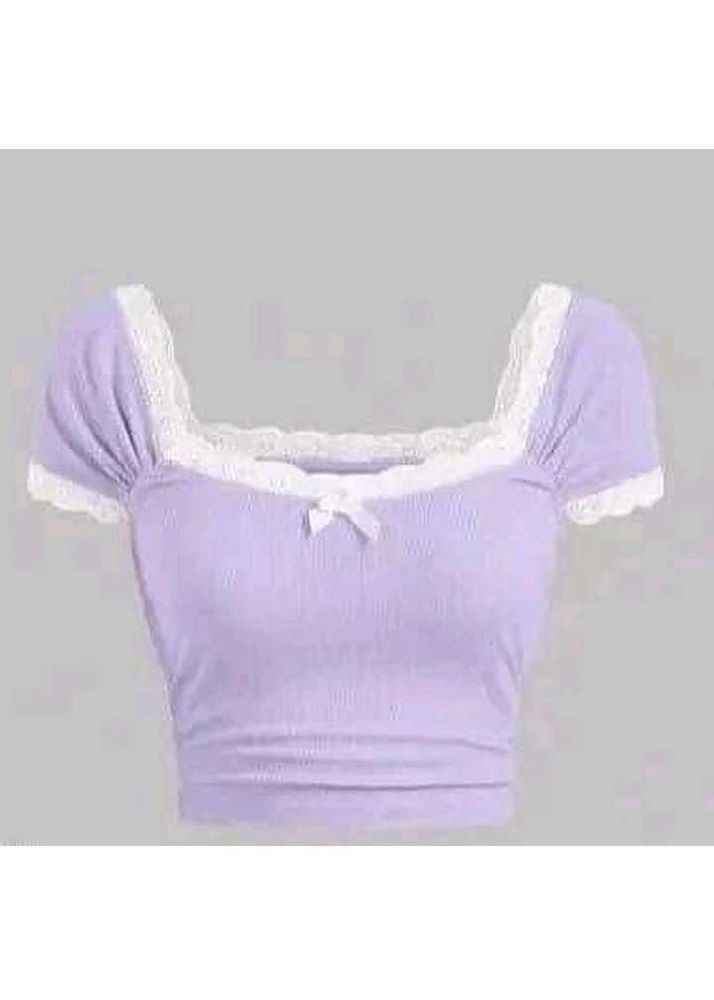 Lilac Lace Trim Crop Top