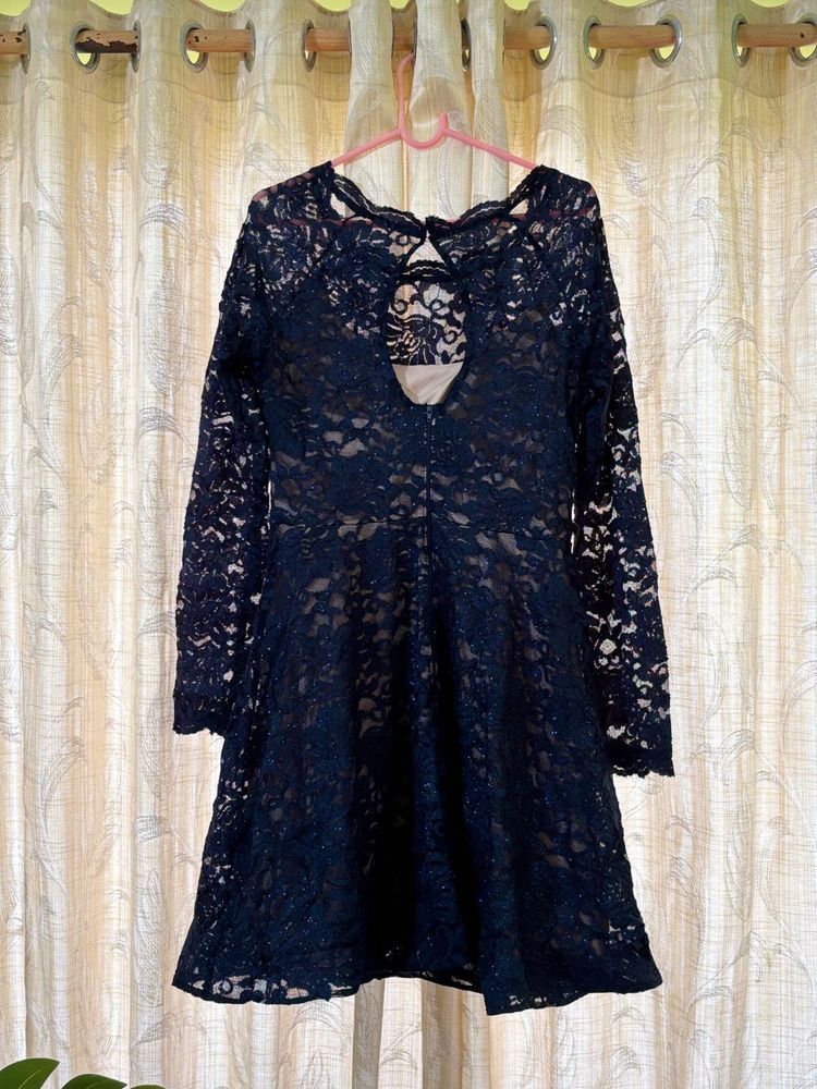 My Michelle Navy Blue Lace Sparkly Dress