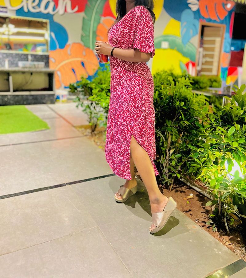 Red Floral Midi Dress